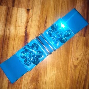 High waist belt elastic jewel blue